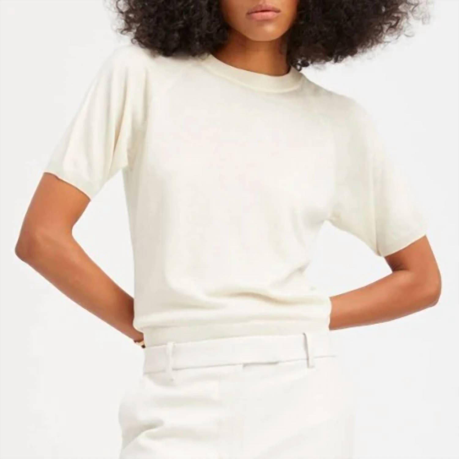 New Sprwmn Short Sleeve Raglan Sweater In Chalk